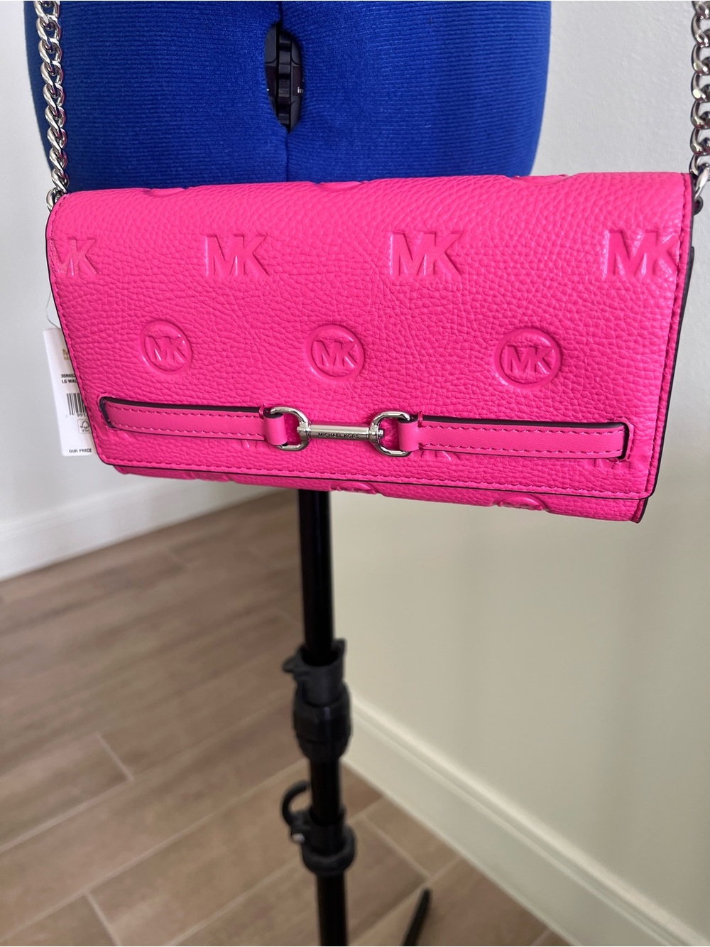 Michael Kors New Hot Pink Embossed Leather Crossbody Bag